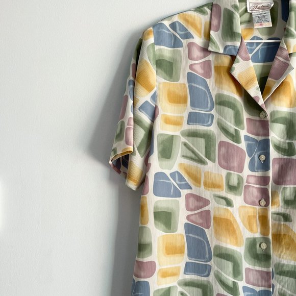Vintage Tradition Sears Short-Sleeve Abstract Pastel Pattern Light Blouse Sz 16 - Picture 2 of 8